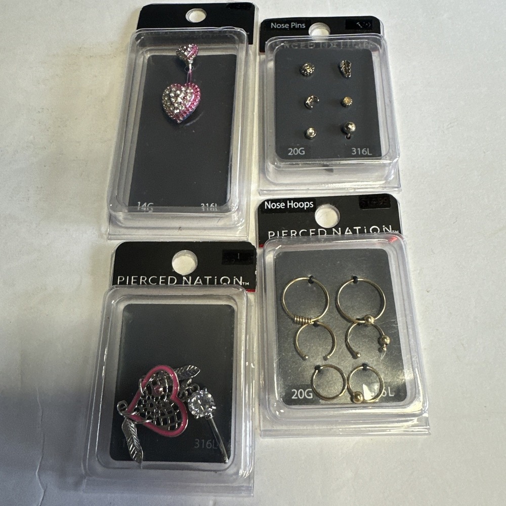 Lot Pierced Nation Nose RingsHoops Rings Studs Stainless Steel Piercing Jewelry